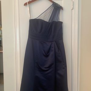 Navy blue David’s bridal bridesmaid dress